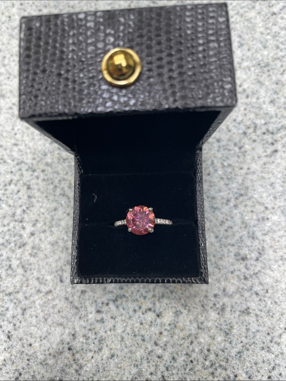 Silver Ring with Pink Round Gemstone